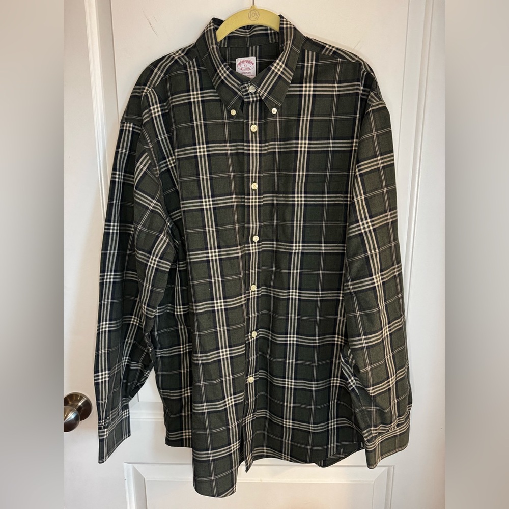 Madison Olive and Cream Plaid Button Down Shirt